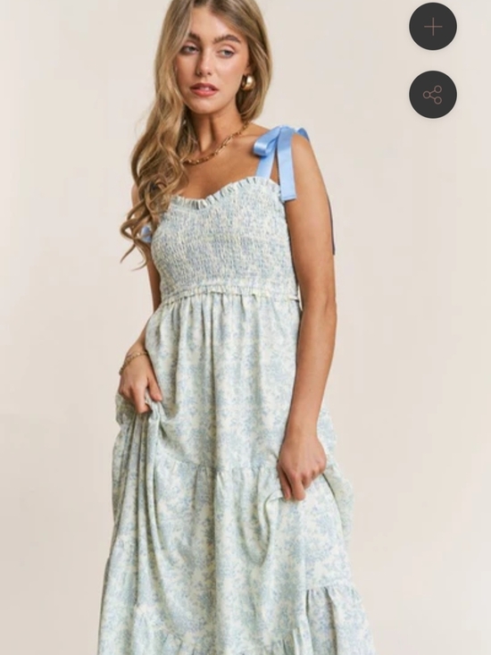 Dresses & Skirts - Blue Floral Tie-Shoulder Maxi Dress Empire Neck Line Tiered Maxi